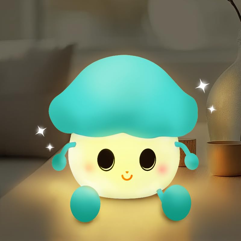 Mushroom Touch Lamp: Warm glow through milky glass with subtle stripes. Healing light that turns nights cozy. A visual hug for your space.